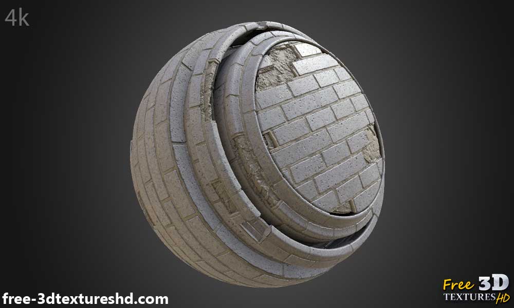 Texture 3D de vieux mur de briques blanches avec des briques non empilées - Téléchargement gratuit HD 4K