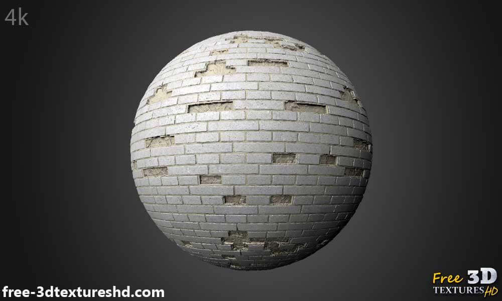 Texture 3D de vieux mur de briques blanches avec des briques non empilées - Téléchargement gratuit HD 4K