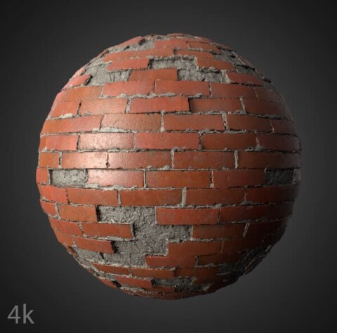Texture de vieux mur de briques avec des briques non empilées - Matériel PBR HD 4K gratuit