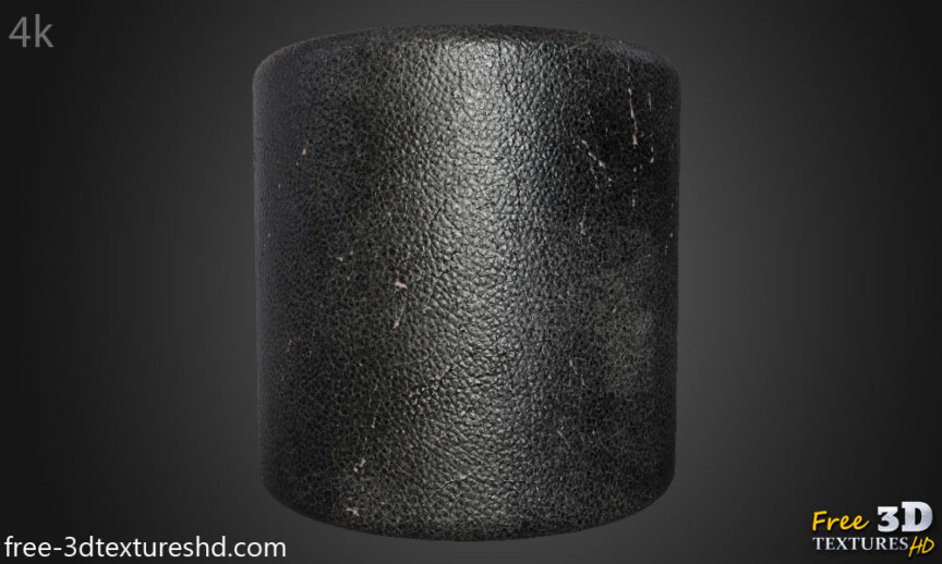 Damaged-black-leather-3D-Texture-Fabric-Cuir--Seamless-BPR-material-High-Resolution-Free-Download-HD-4k-render-cylindre