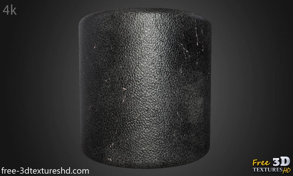 Fond d'écran HD 4K en cuir noir endommagé et vieilli - Matériau PBR gratuit pour la conception 3D