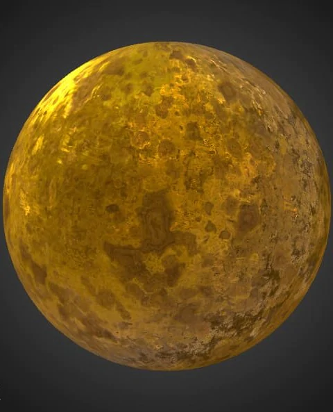 Gold damaged 3D texture PBR material, HD 4K, free download for Unity, Unreal, and V-Ray