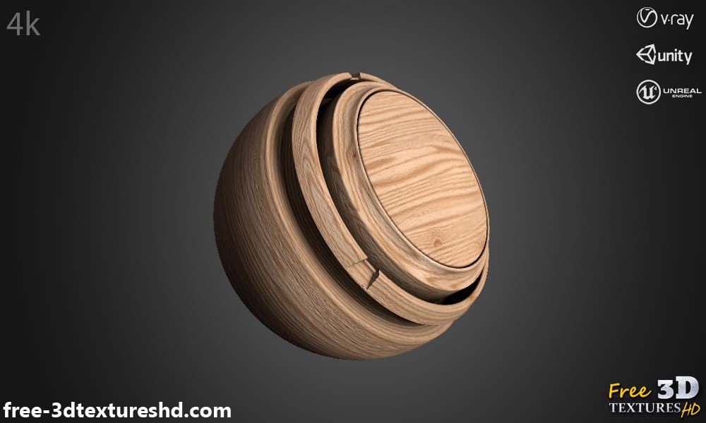 Matériau PBR de bois de chêne avec texture 3D, HD 4K, téléchargement gratuit pour Unity, Unreal et V-Ray