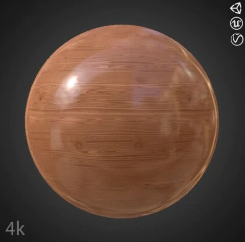 Oak wood shiny 3D texture PBR material, HD 4K, free download for Unity, Unreal, and V-Ray