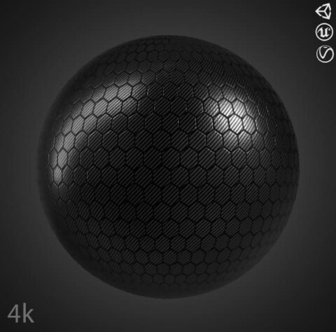 Texture Fibre de Carbone Hexagonale Noire - Fond d'écran HD 4K - Matériau PBR pour design 3D. Téléchargement gratuit.