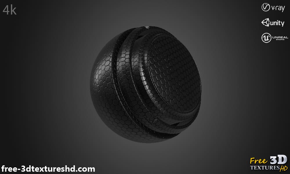 Texture Fibre de Carbone Hexagonale Noire - Fond d'écran HD 4K - Matériau PBR pour design 3D. Téléchargement gratuit.