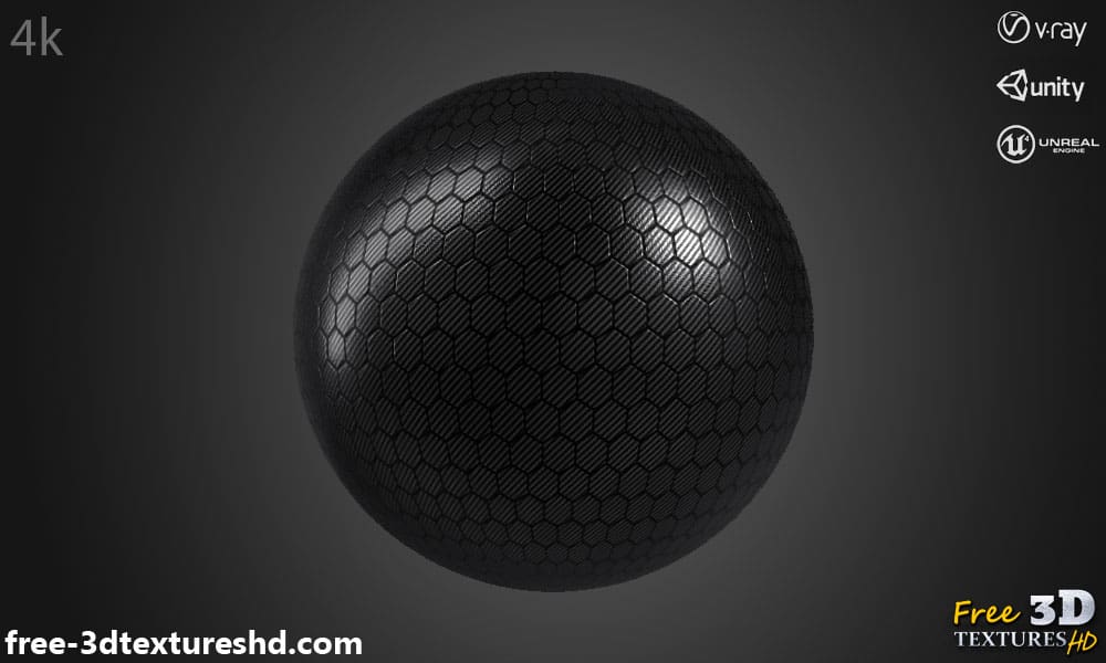 Texture Fibre de Carbone Hexagonale Noire - Fond d'écran HD 4K - Matériau PBR pour design 3D. Téléchargement gratuit.