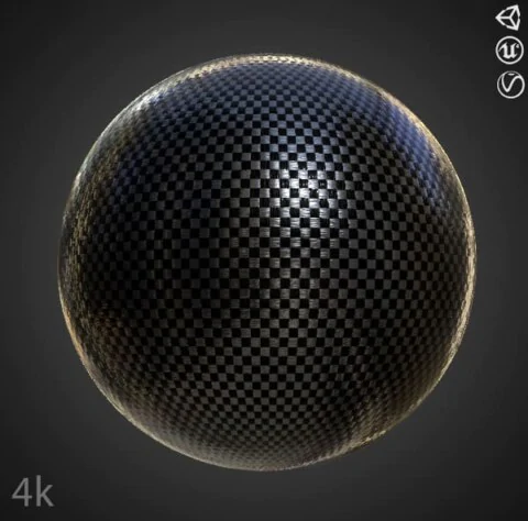 Carbon fiber 3D texture PBR material, HD 4K, free download for Unity, Unreal, and V-Ray