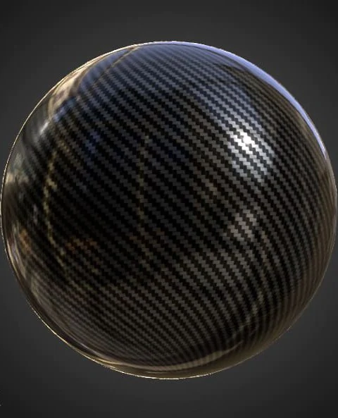 Carbon fiber glossy 3D texture PBR material, HD 4K, free download for Unity, Unreal, and V-Ray