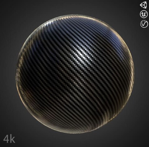 Texture 3D fibre de carbone matériau PBR, HD 4K, téléchargement gratuit pour Unity, Unreal, et V-Ray