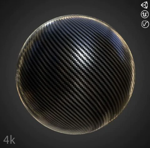 Carbon fiber 3D texture PBR material, HD 4K, free download for Unity, Unreal, and V-Ray