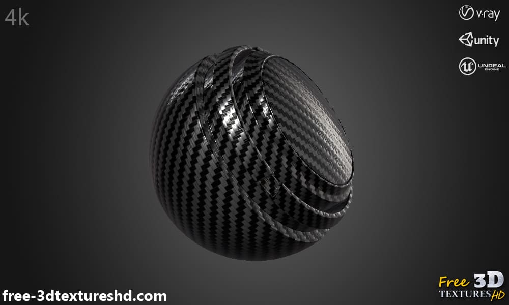 Texture 3D fibre de carbone matériau PBR, HD 4K, téléchargement gratuit pour Unity, Unreal, et V-Ray