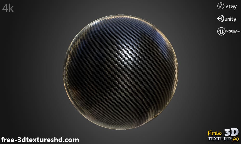 Texture 3D fibre de carbone matériau PBR, HD 4K, téléchargement gratuit pour Unity, Unreal, et V-Ray
