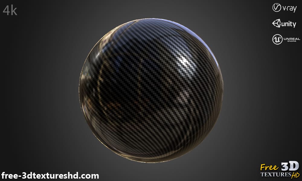 Texture 3D fibre de carbone brillante, matériau PBR, HD 4K, téléchargement gratuit pour Unity, Unreal, et V-Ray