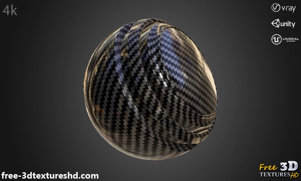 Texture 3D Fibre de Carbone Brillant Sans Couture Matériau PBR Haute Résolution Téléchargement Gratuit 4K pour Unity Unreal et Vray