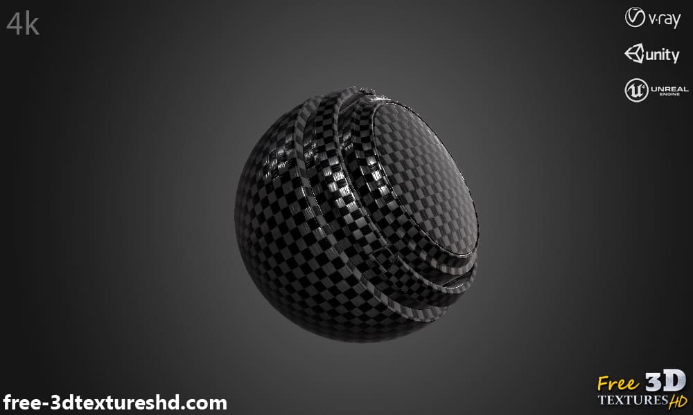 Texture 3D fibre de carbone matériau PBR, HD 4K, téléchargement gratuit pour Unity, Unreal, et V-Ray