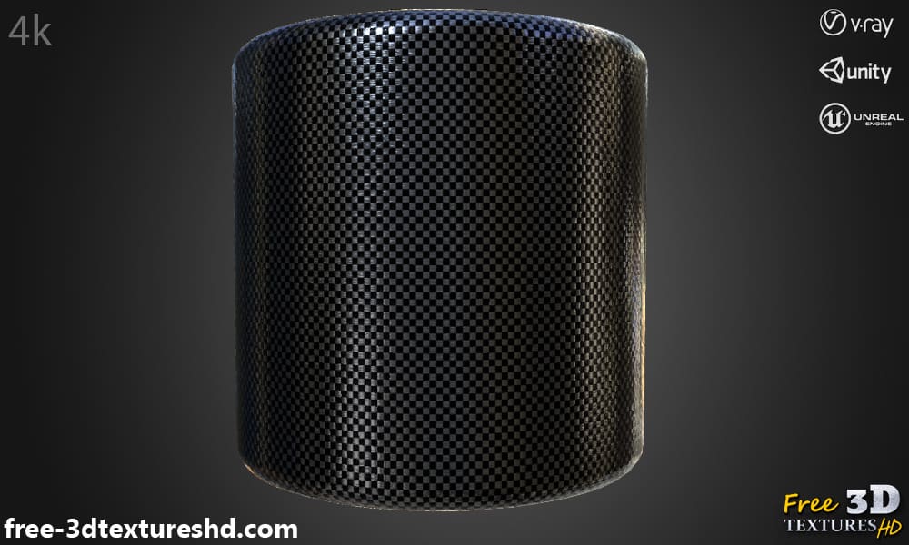 Texture 3D fibre de carbone matériau PBR, HD 4K, téléchargement gratuit pour Unity, Unreal, et V-Ray
