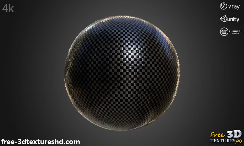 Texture 3D fibre de carbone matériau PBR, HD 4K, téléchargement gratuit pour Unity, Unreal, et V-Ray