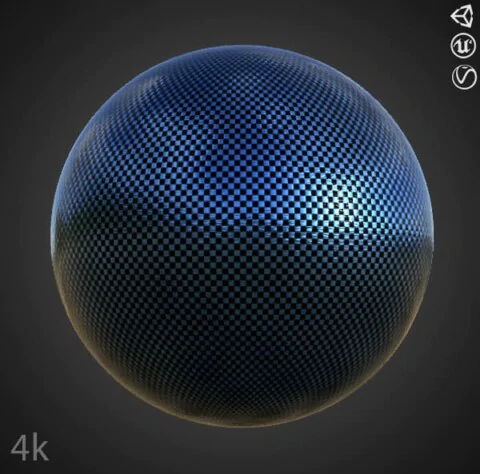 Carbon fiber blue 3D texture PBR material, HD 4K, free download for Unity, Unreal, and V-Ray