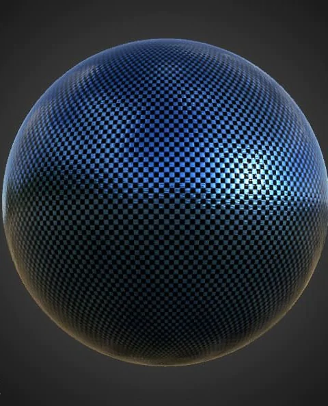 Carbon fiber blue 3D texture PBR material, HD 4K, free download for Unity, Unreal, and V-Ray