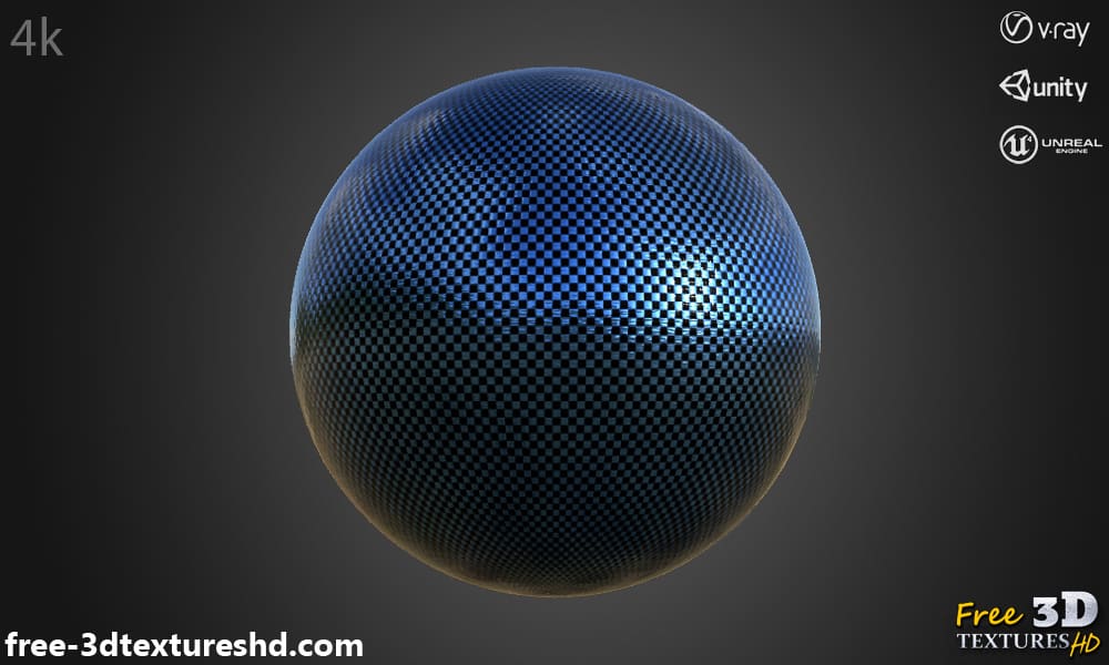 Fond d'écran HD 4K texturé en fibre de carbone bleue – Matériau PBR pour conception 3D. Téléchargement gratuit.