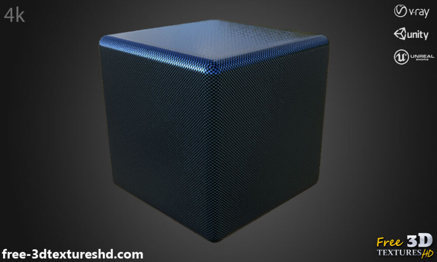 Carbon-fiber-blue-3d-texture-PBR-material-background-free-download-HD-4K-Unity-Unreal-Vray-render-cube