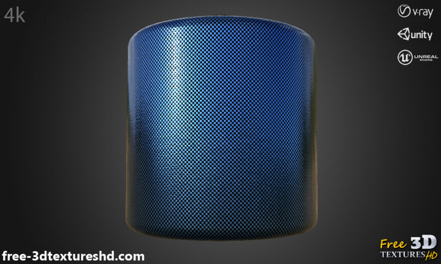 Carbon-fiber-blue-3d-texture-PBR-material-background-free-download-HD-4K-Unity-Unreal-Vray-render-cylindre