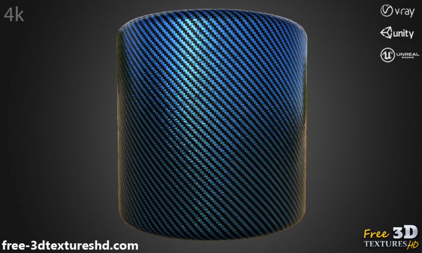 Carbon-fiber-blue-3d-texture-PBR-material-background-free-download-HD-4K-Unity-Unreal-Vray-render-cylindre