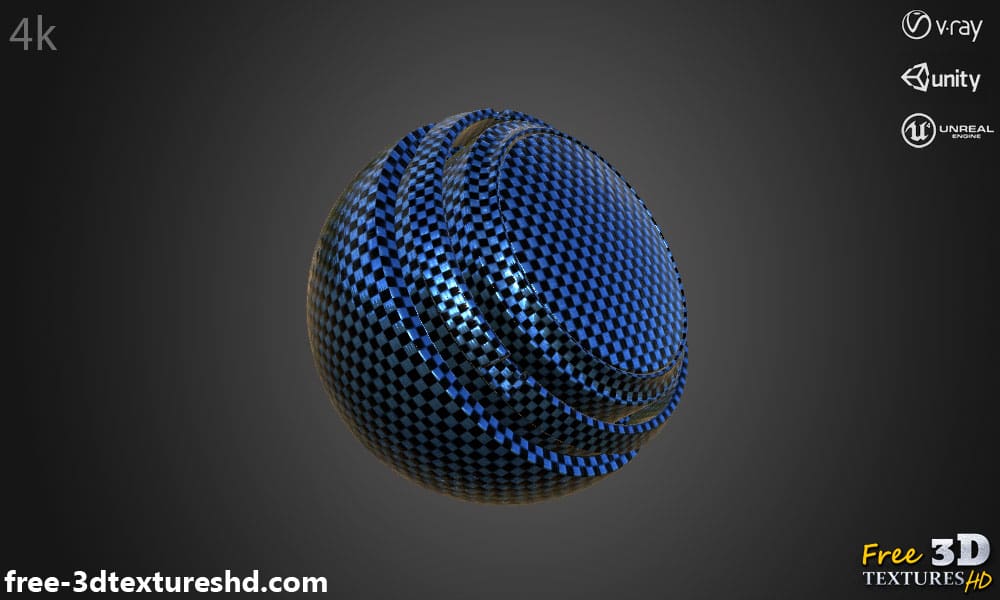 Fond d'écran HD 4K texturé en fibre de carbone bleue – Matériau PBR pour conception 3D. Téléchargement gratuit.