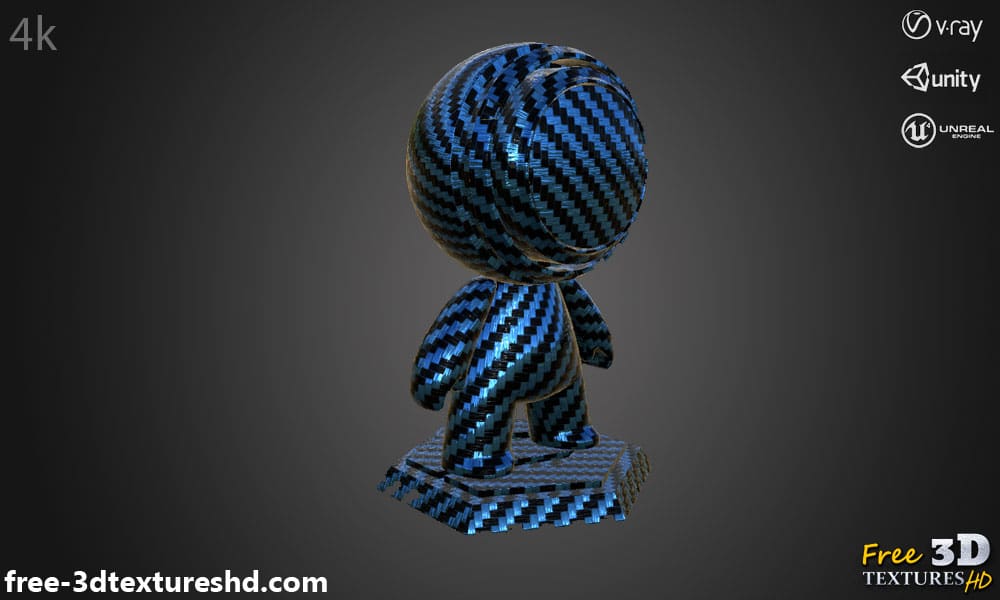 Texture fibre de carbone bleu 3D matériau PBR haute résolution téléchargement gratuit 4K pour Unreal Unity et Vray