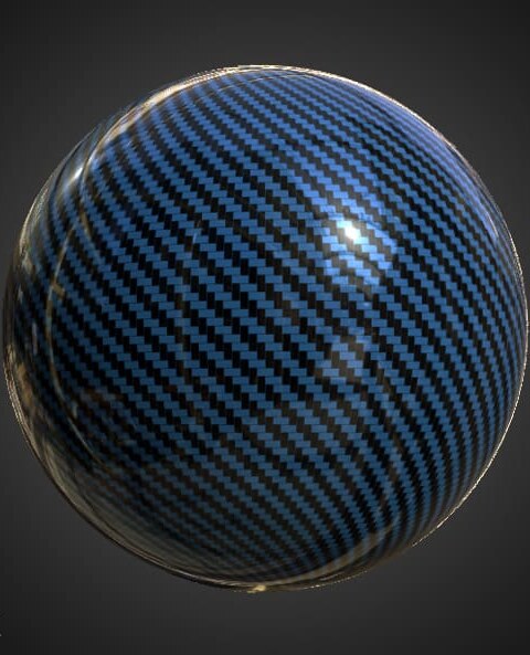 Texture 3D fibre de carbone bleue PBR, HD 4K, téléchargement gratuit pour Unity, Unreal, et V-Ray