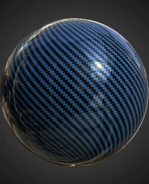 Carbon fiber blue 3D texture PBR material, HD 4K, free download for Unity, Unreal, and V-Ray