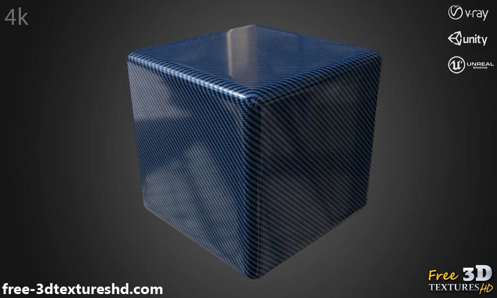 Texture 3D fibre de carbone bleue PBR, HD 4K, téléchargement gratuit pour Unity, Unreal, et V-Ray