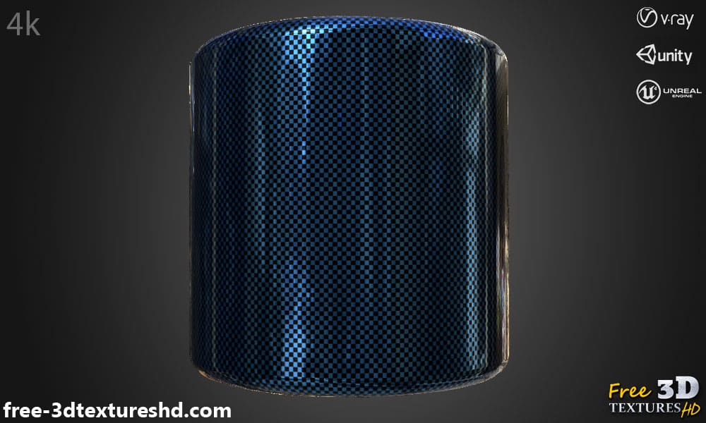 Texture fibre de carbone bleu 3D matériau PBR haute résolution téléchargement gratuit 4K pour Unreal Unity et Vray