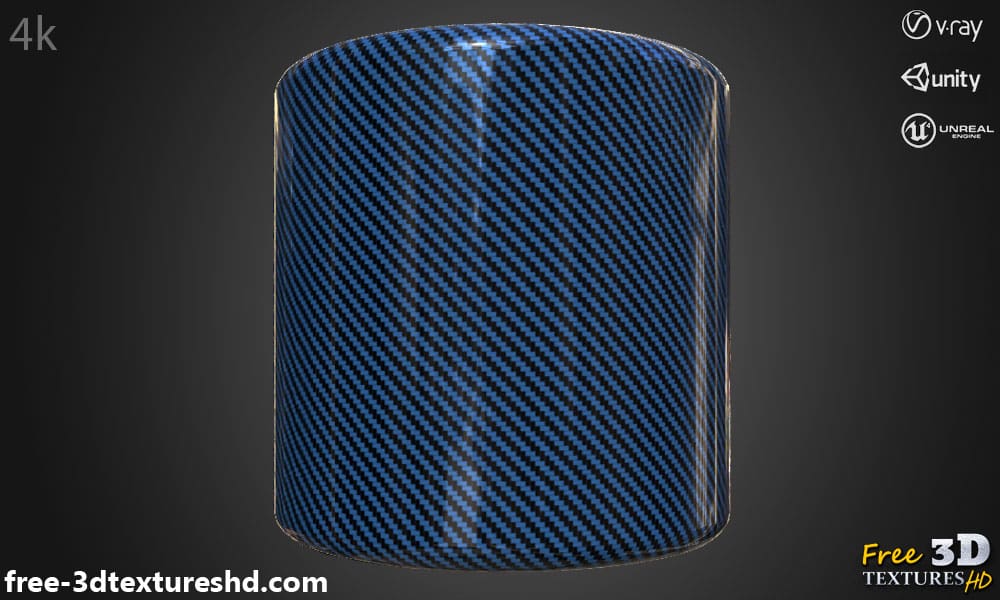 Texture 3D fibre de carbone bleue PBR, HD 4K, téléchargement gratuit pour Unity, Unreal, et V-Ray