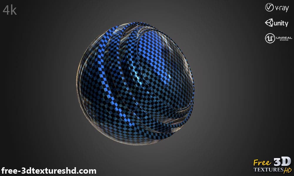 Texture 3D fibre de carbone bleue PBR, HD 4K, téléchargement gratuit pour Unity, Unreal, et V-Ray