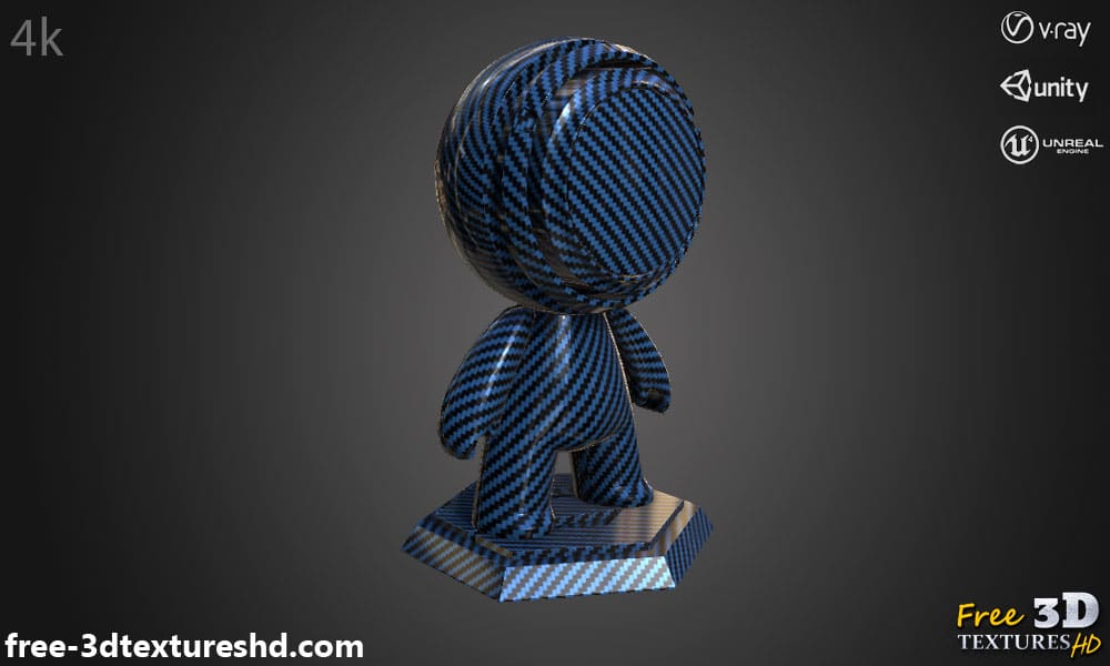Texture fibre de carbone bleu 3D matériau PBR haute résolution téléchargement gratuit 4K pour Unreal Unity et Vray