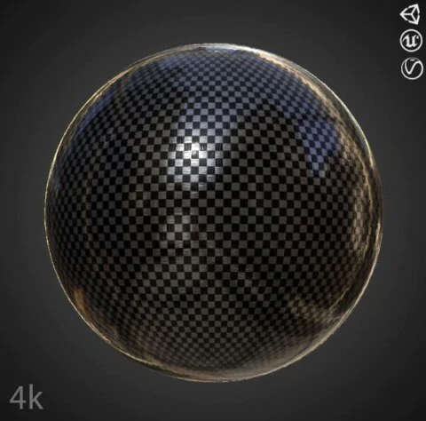 Carbon fiber glossy 3D texture PBR material, HD 4K, free download for Unity, Unreal, and V-Ray