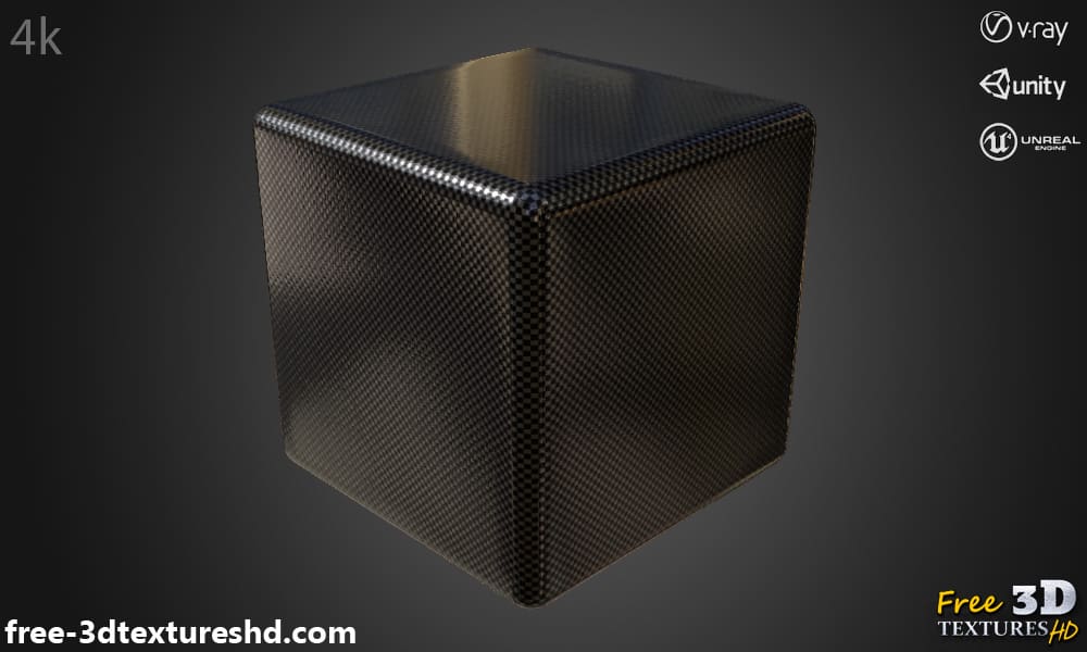 Texture 3D fibre de carbone brillante, matériau PBR, HD 4K, téléchargement gratuit pour Unity, Unreal, et V-Ray