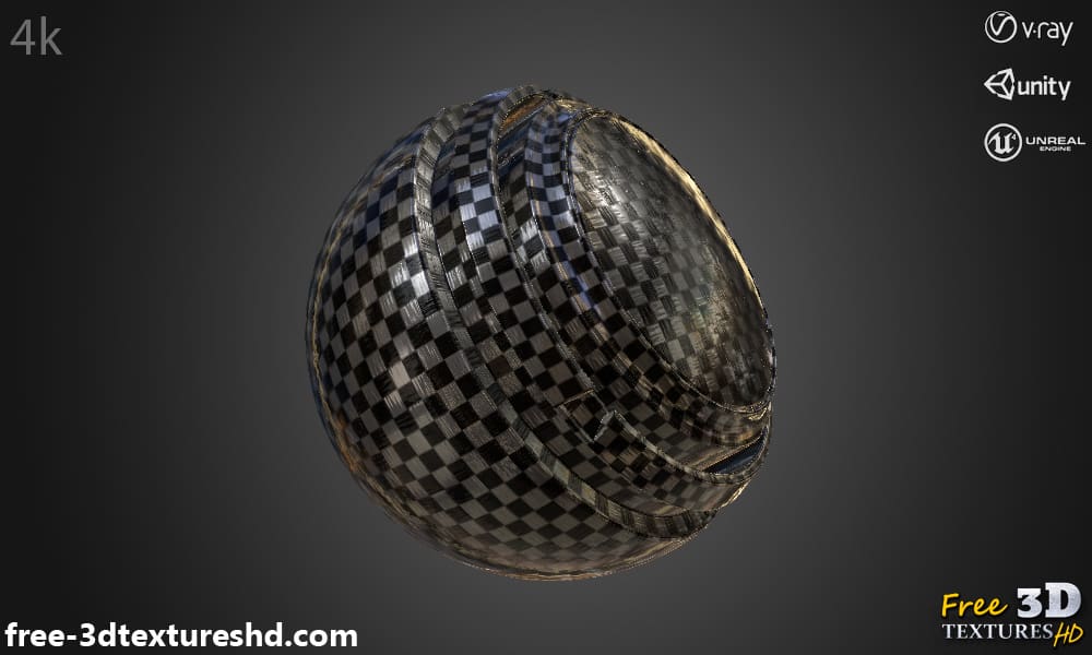 Texture 3D Fibre de Carbone Brillant Matériau PBR Haute Résolution Téléchargement Gratuit 4K pour Unreal Unity et Vray