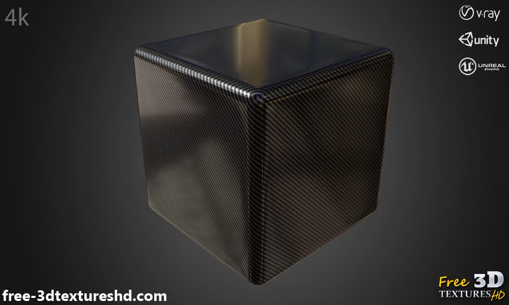 Texture 3D fibre de carbone brillante, matériau PBR, HD 4K, téléchargement gratuit pour Unity, Unreal, et V-Ray