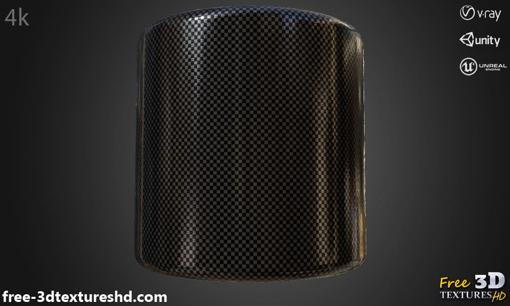 Texture 3D fibre de carbone brillante, matériau PBR, HD 4K, téléchargement gratuit pour Unity, Unreal, et V-Ray