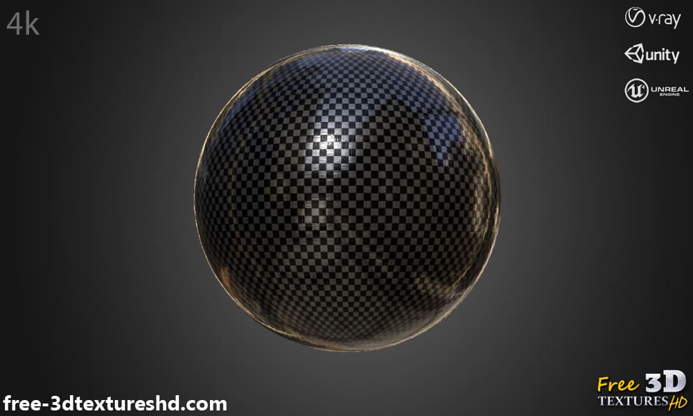 Texture 3D fibre de carbone brillante, matériau PBR, HD 4K, téléchargement gratuit pour Unity, Unreal, et V-Ray