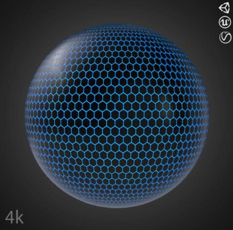 Texture en fibre de carbone hexagonale bleue - Fond d'écran HD 4K - Matériau PBR pour design 3D. Téléchargement gratuit.