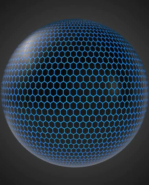 Blue Hexagon Carbon Fiber Texture Wallpaper HD 4K - PBR material for 3D design. Free download.