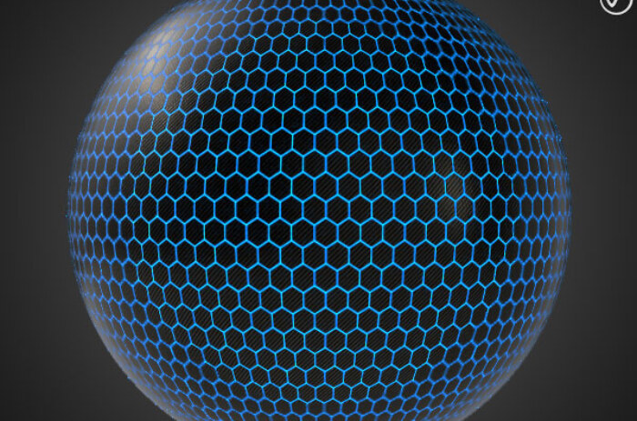 Carbon-fiber-hexagon-blue-light-3d-texture-PBR-material-background-free-download-HD-4K-Unity-Unreal-Vray