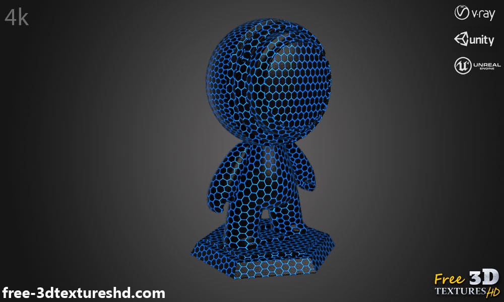 Texture PBR Hexagone Fibre de Carbone avec lumière bleue 3D Haute Résolution Téléchargement Gratuit 4K pour Unreal Unity et Vray