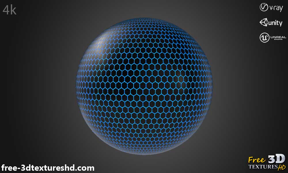 Texture en fibre de carbone hexagonale bleue - Fond d'écran HD 4K - Matériau PBR pour design 3D. Téléchargement gratuit.