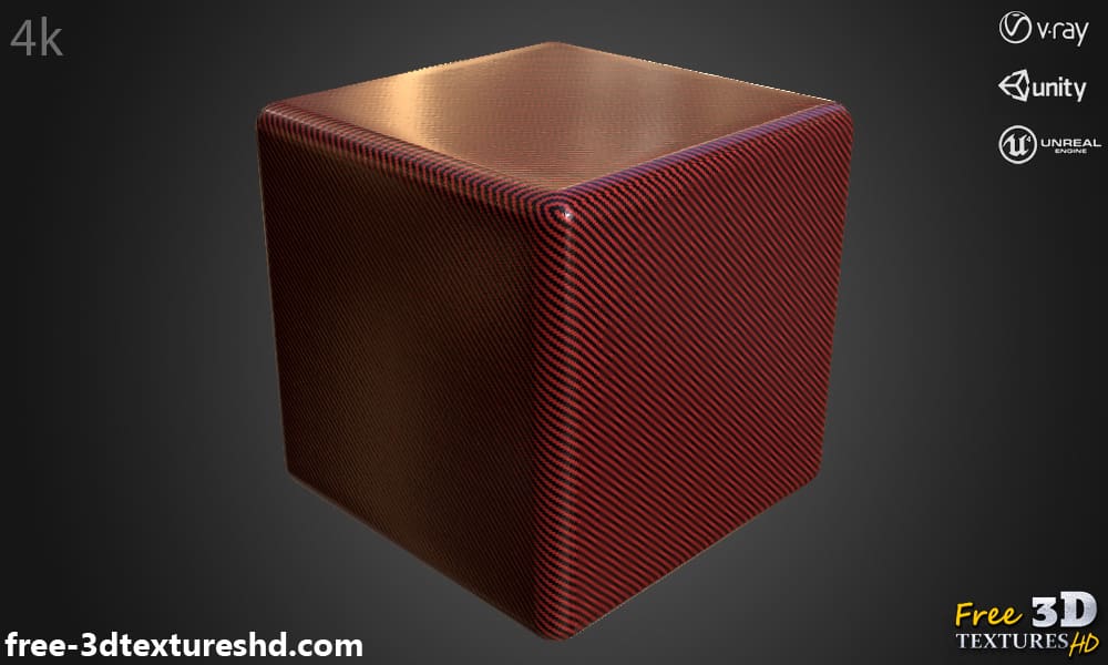 Texture 3D fibre de carbone rouge matériau PBR, HD 4K, téléchargement gratuit pour Unity, Unreal, et V-Ray