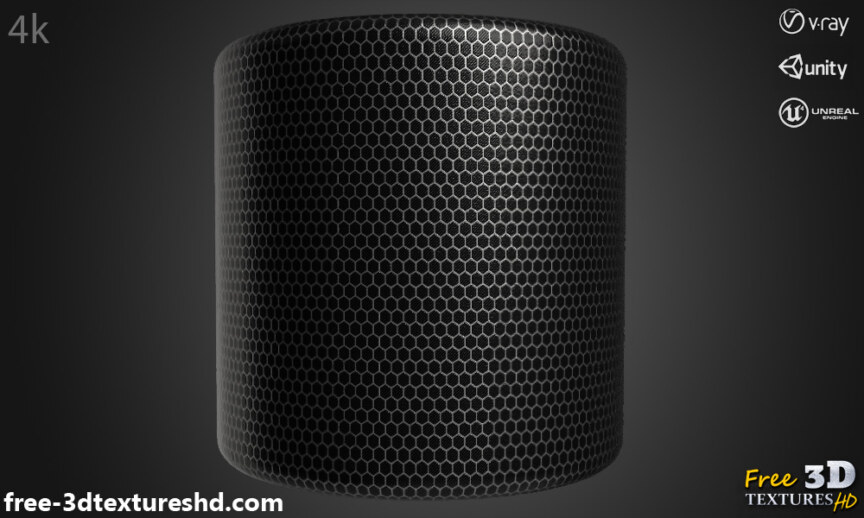 hexagonal-carbon-fiber-3d-texture-PBR-material-background-free-download-HD-4K-Unity-Unreal-Vray-render-cylindre